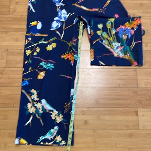 Tanya Taylor Evelyn Cropped Pants Size 6 Linen Navy Floral Wide Leg Novelty - Picture 16 of 16